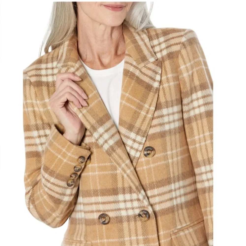 NWT Lauren Ralph Lauren Plaid Double Breasted Reefer Coat In Camel, Size 10 - Picture 2 of 13